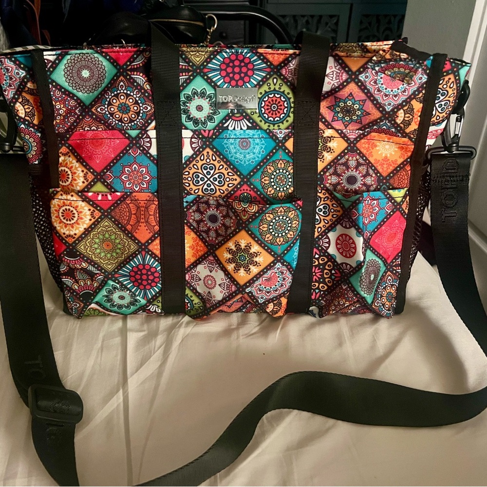 Topshop Multicolor Patchwork-Print Tote with Black Straps